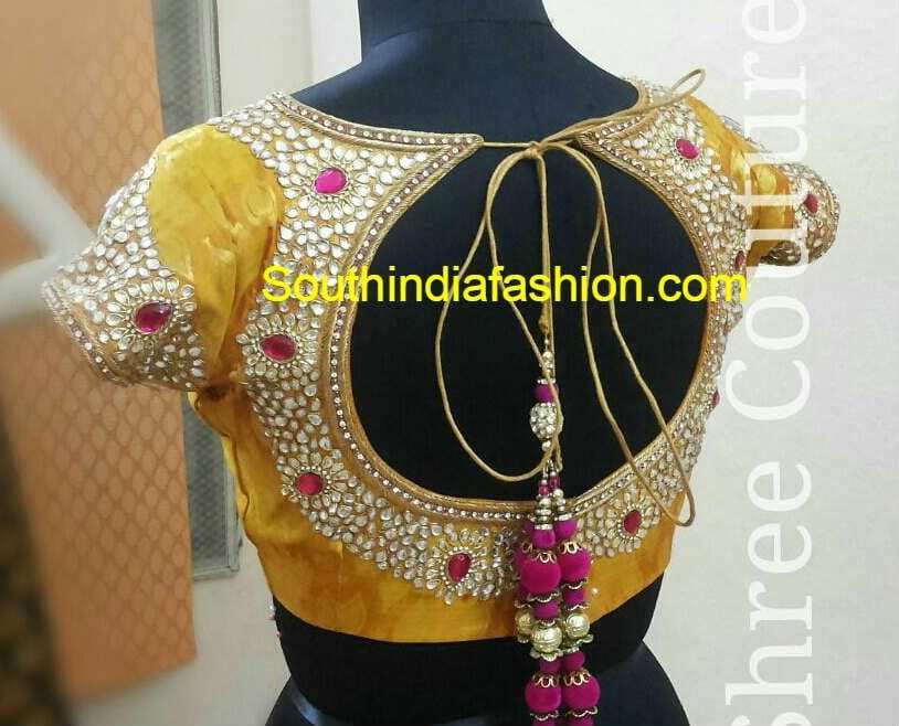 round back neck maggam work blouse