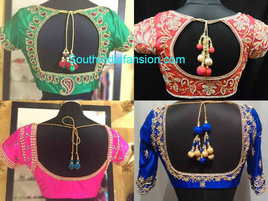 different designs blouse  for back saree Kundan designs and embroidered blouse with work zardosi