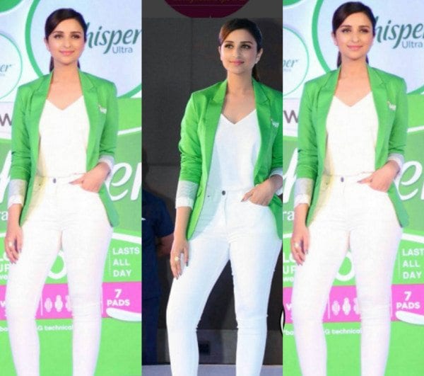 Parineeti-Chopra-in-a-green-blazer-at-the-Whisper-event