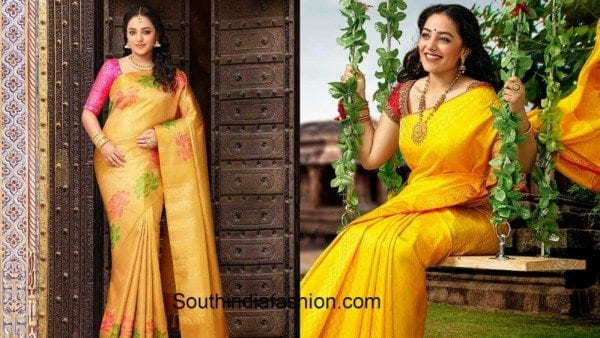 nityamenon_yellow_silk_saree