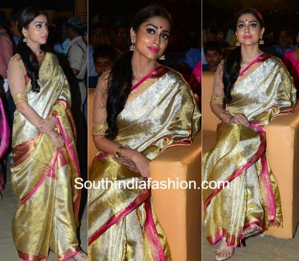 shriya saran gold kanjeevaram saree gautamiputra satakarni audio launch 600x525 photo shriya-saran-gold-kanjeevaram-saree-gautamiputra-satakarni-audio-launch