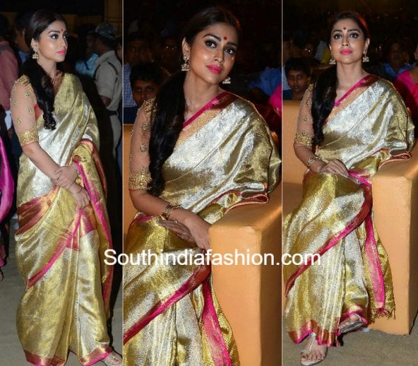 shriya-saran-gold-kanjeevaram-saree-gautamiputra-satakarni-audio-launch