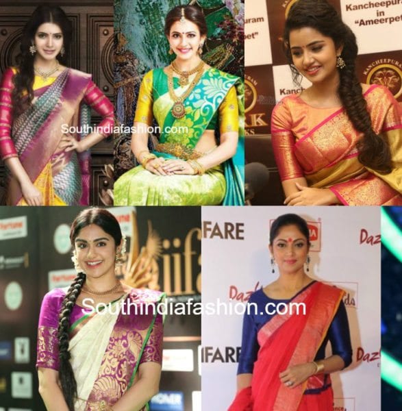 Back Side Round Neck Blouse Designs For Pattu Sarees