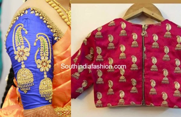 jhumki design blouse fro pattu silk kanjeevaram sarees