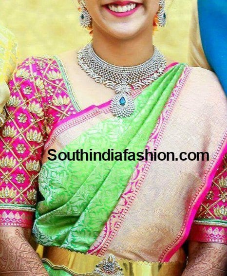 lotus design maggam work blouse for pattu silk sarees