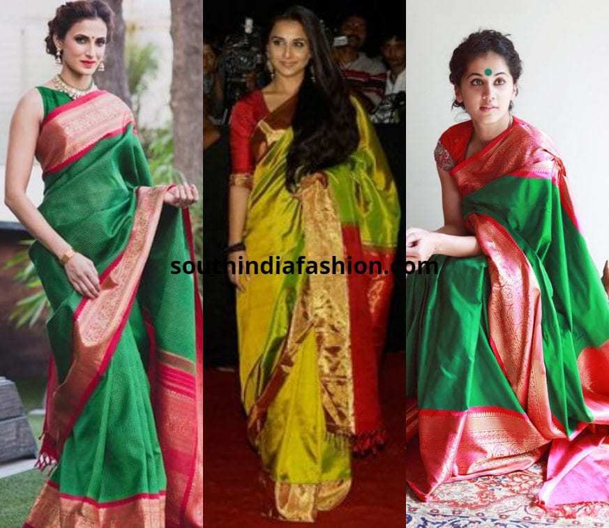 red and green pattu saree