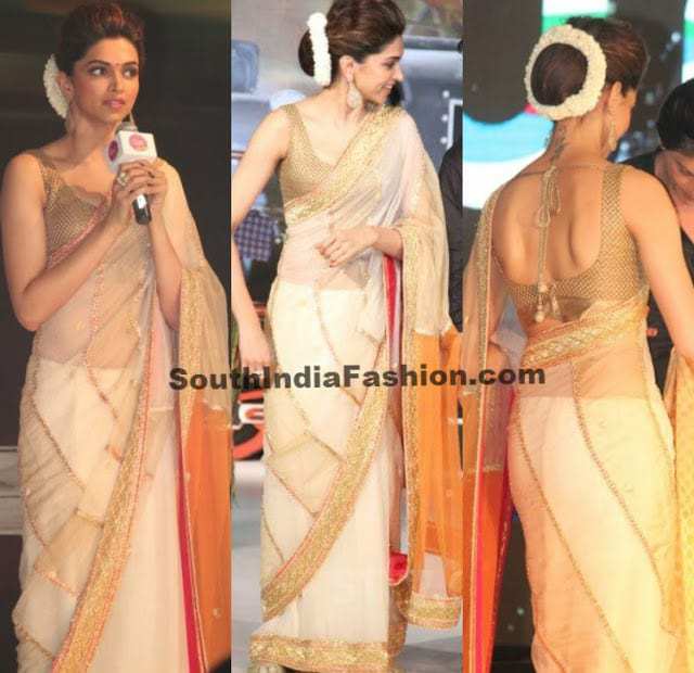 deepika padukone off white saree