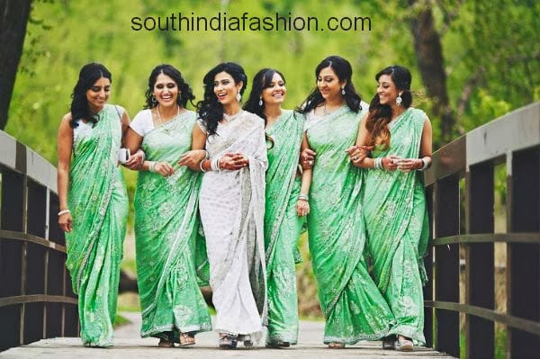 green bridesmaid saree