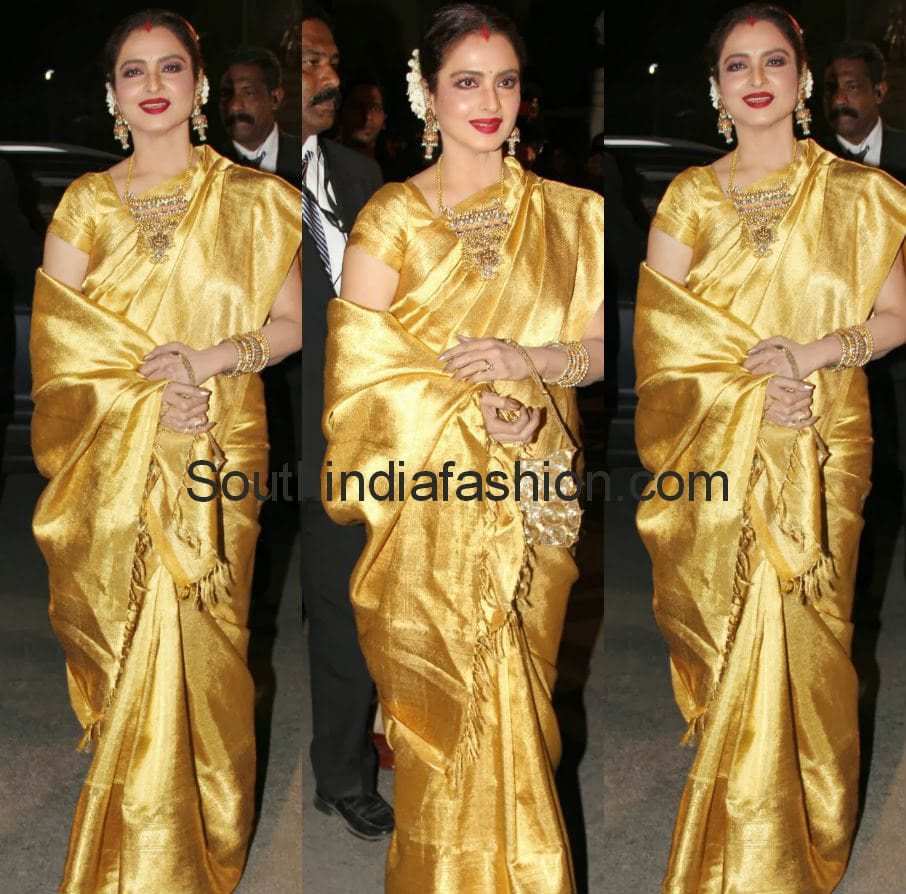 Rekha in Golden Yellow Bridal Saree – South India Fashion