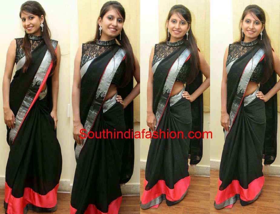 high neck black blouse for saree