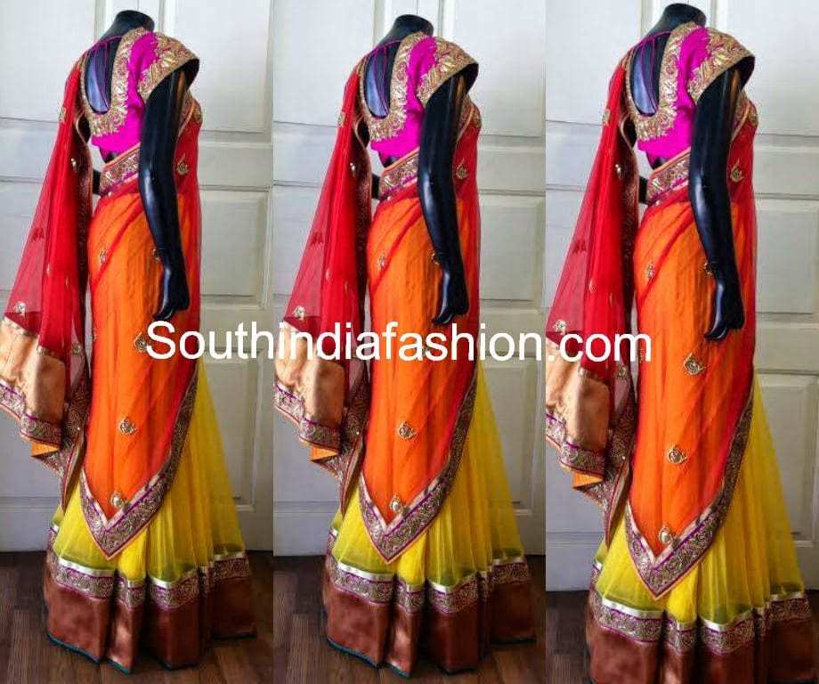 half half saree colour combination