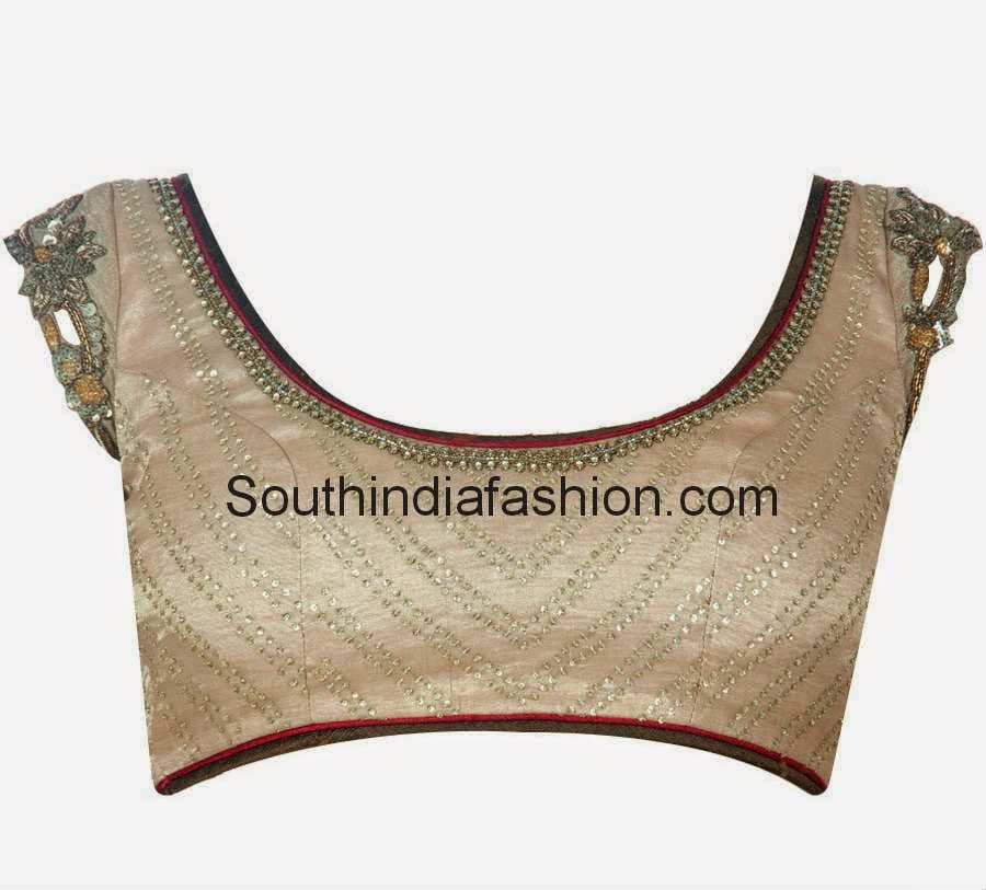 Gold Tissue Blouse with Cut Work Sleeves South India Fashion