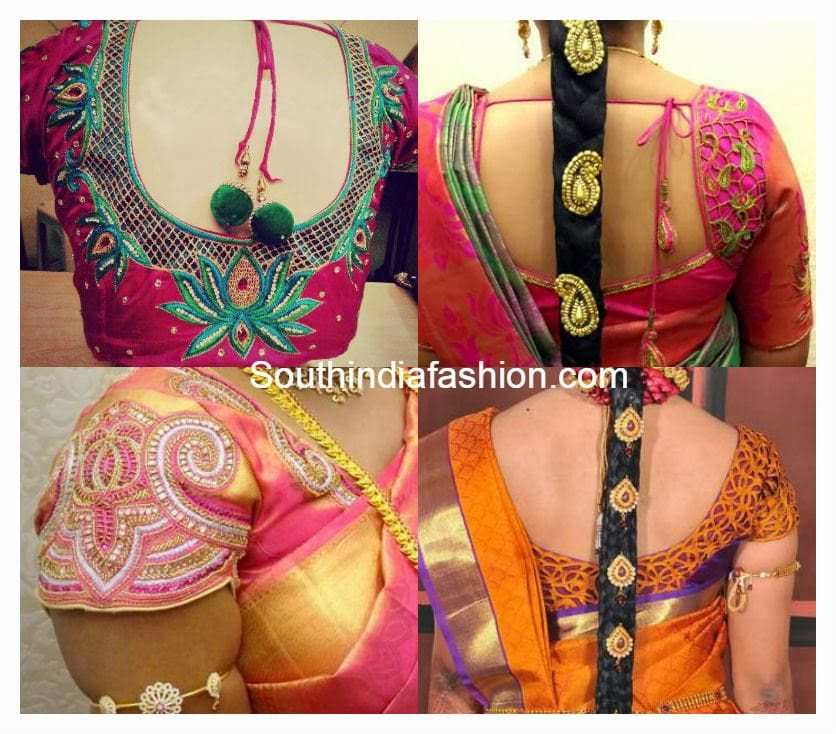 cut work blouse designs for silk sarees