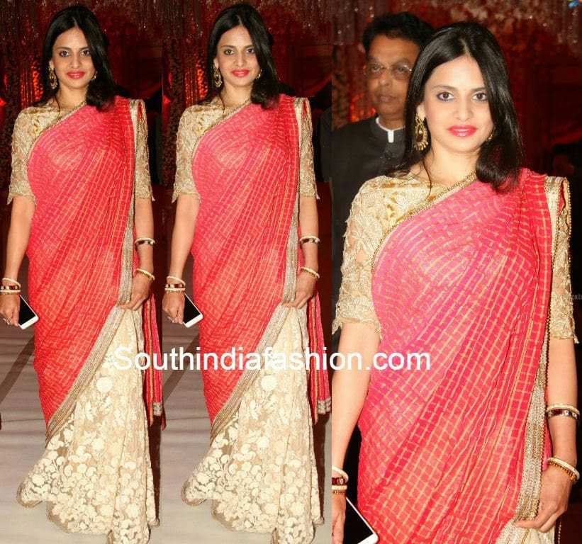 Pink and Cream Half and Half Saree South India Fashion