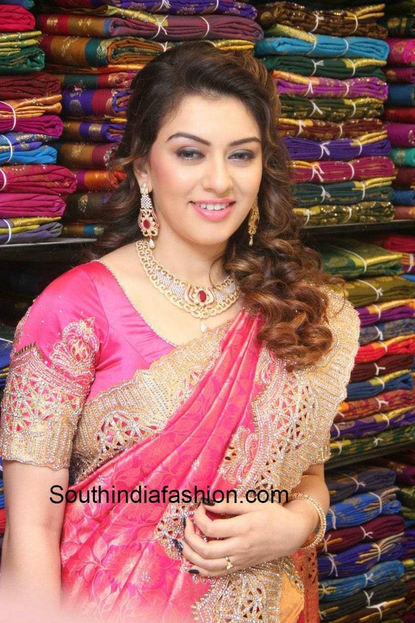 Hansika in Cut Work Kanjeevaram Saree – South India Fashion