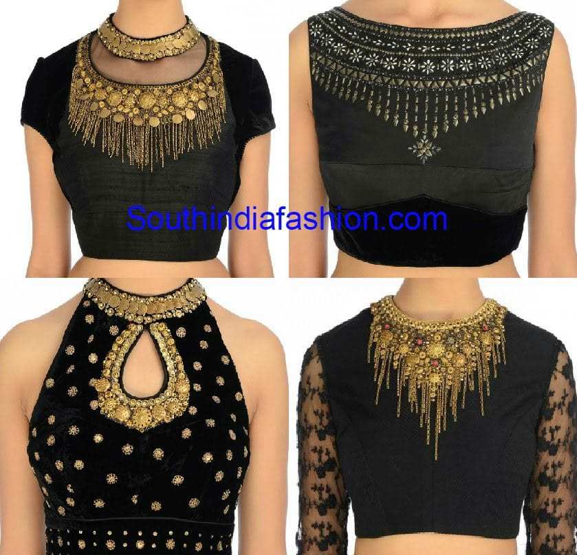 black and silver combination blouse designs