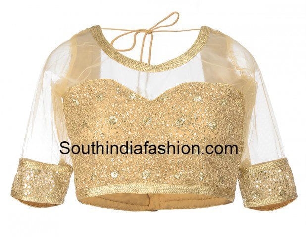 Buy Drashmize Jaccard Round Neck Un-Stitch Blouse for Women (Gold) at  Amazon.in