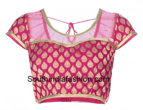 Brocade Blouse with Net Neckline – South India Fashion