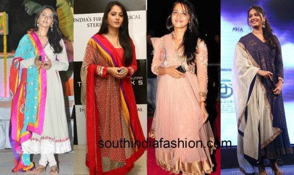 Anushka Shetty in White Printed Salwar - Indian Dresses