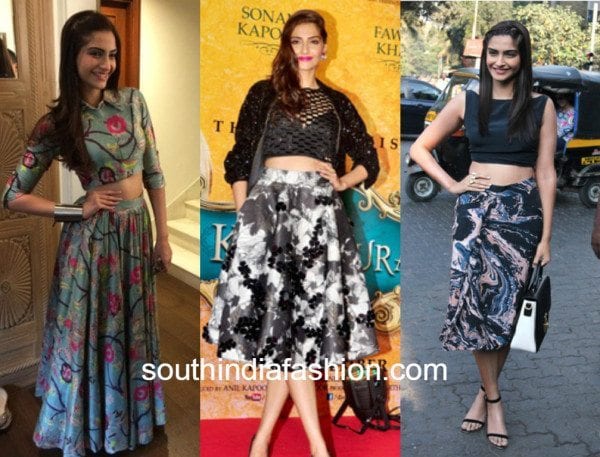 sonam kapoor in crop top with skirt