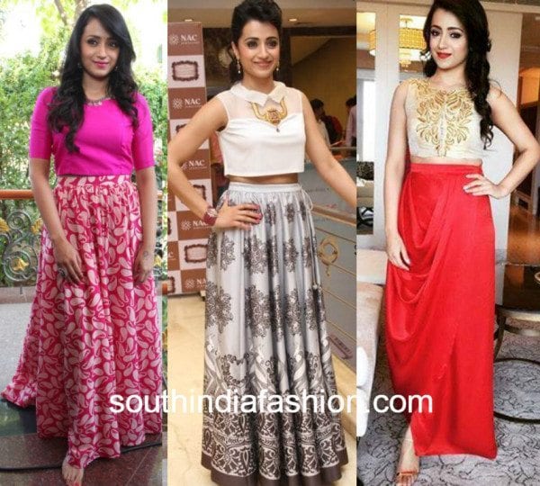 trisha in crop top and skirt