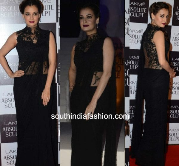 dia mirza in a gaurav gupta saree gown