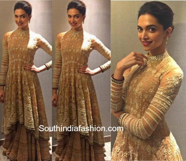 Deepika in Tarun Tahiliani floor length anarkali at Bajirao promotions