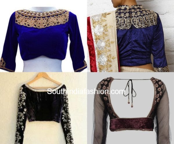 full-sleeved velvet blouse designs