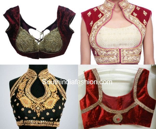 sleeveless and high collared velvet blouse designs