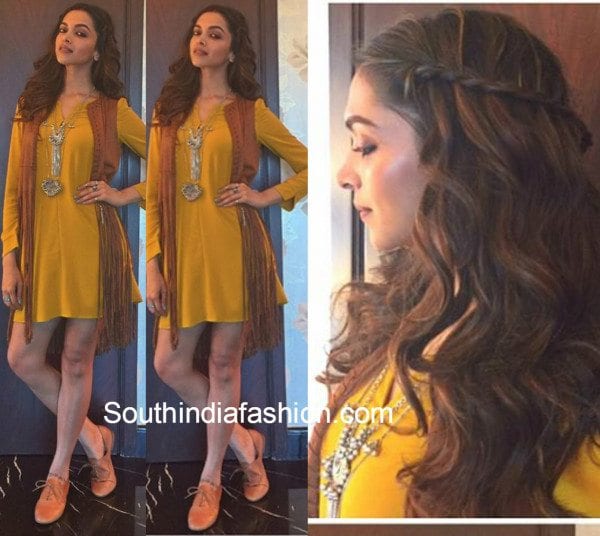 Deepika Padukone in a yellow dress at tamasha promotions