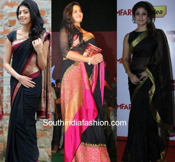 nayanatara pranitha and anushka in black kanjeevarams