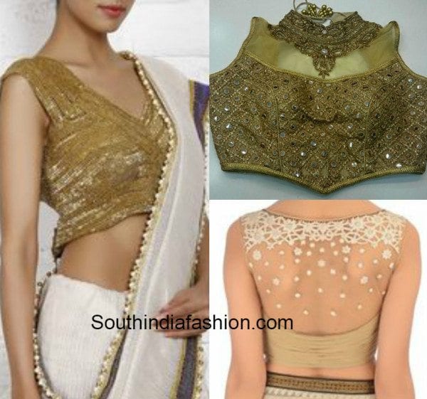 Gold blouses with stone work and net fabric