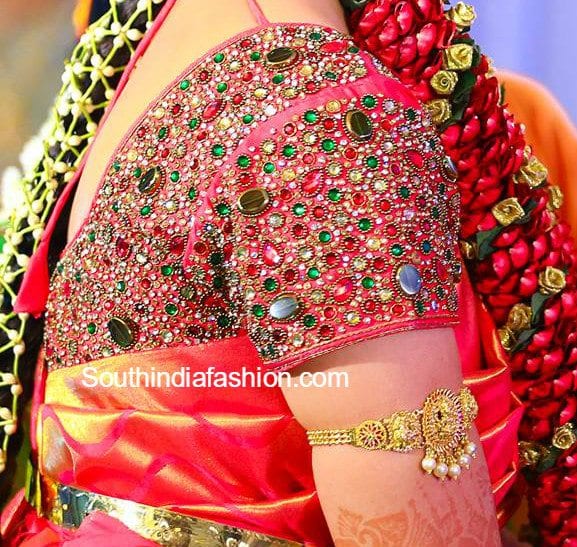 Multi Color Stone Work Blouse South India Fashion Maggam work blouse designs are embroidered with zardousi along with added beads and stones for more decorative effect. multi color stone work blouse south