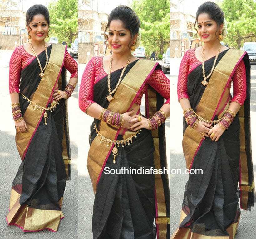 Madhavi Latha in a Black Kota Silk Saree – South India Fashion