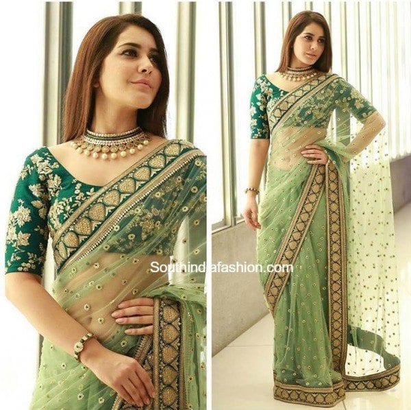 raashi_khanna_green_sabyasachi_saree_cinemaa_awards_2016