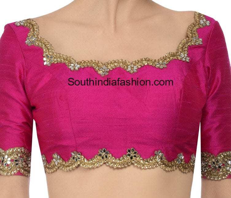 Scalloped Neckline Mirror Embellished Blouse Designs South India Fashion