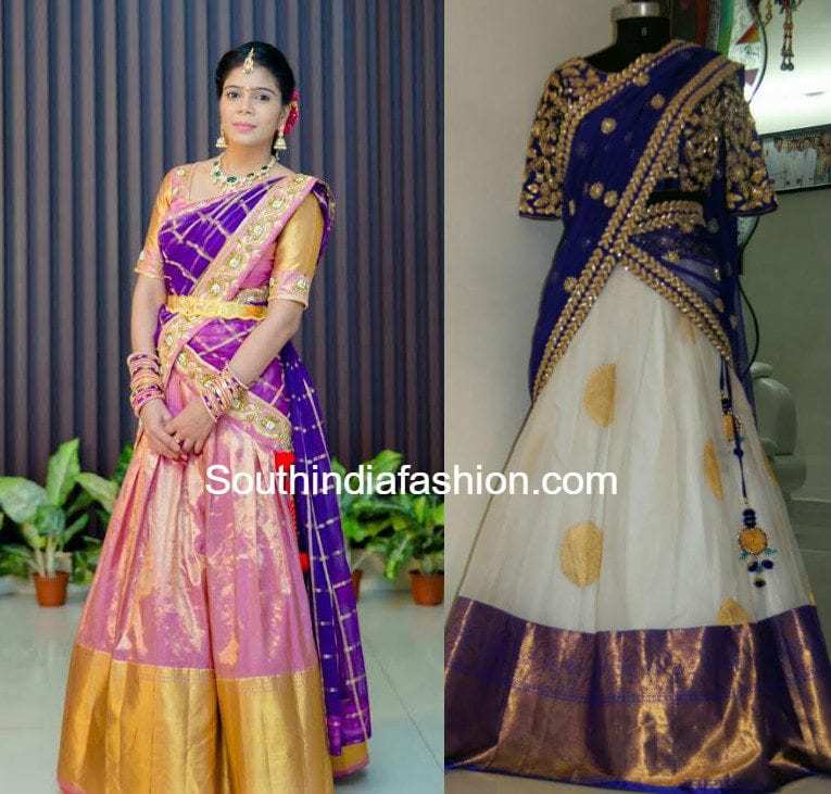Heavy Border Kanjeevaram Bridal Half Sarees Lehengas South India Fashion Heavy Border Kanjeevaram Bridal Half Sarees Lehengas South India Fashion