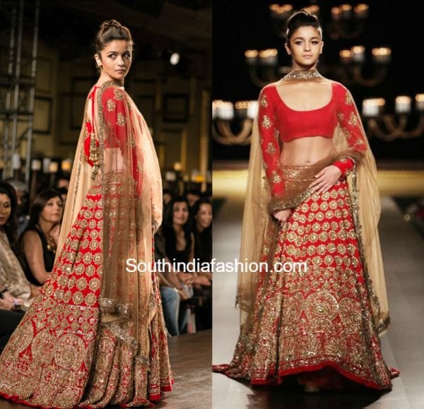 manish malhotra red bridal lehenga