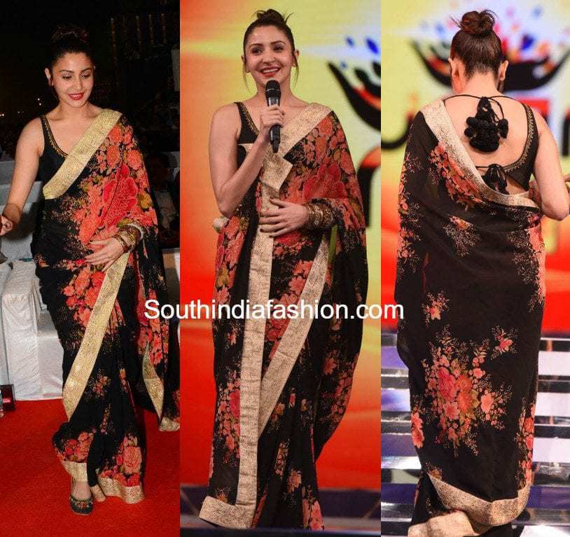 anushka-sharma-in-a-black-floral-saree