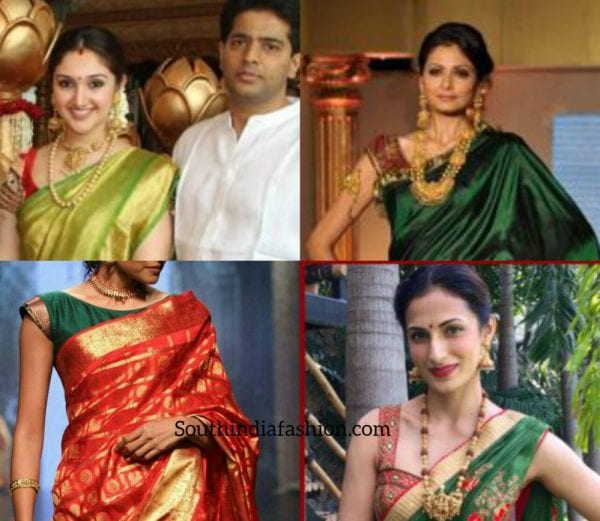 green-kanjeevaram-saree-red-blouse