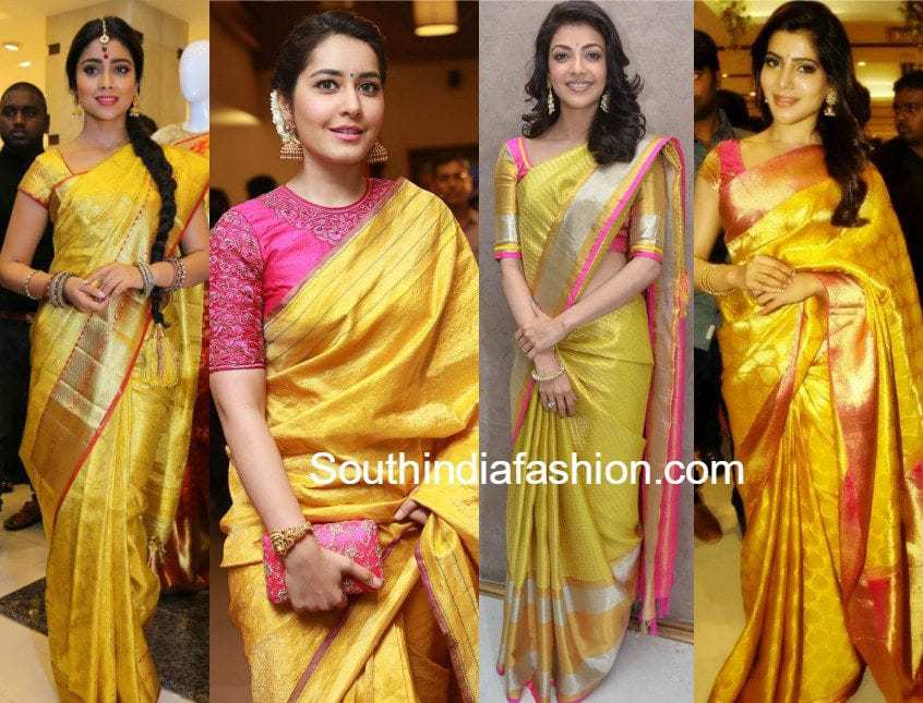 Zari Work Yellow Tapeta Silk South Indian Style Half Sarees