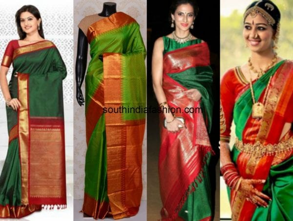 green and red saree combination