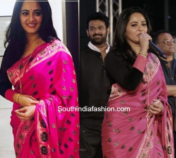 anushka shetty in pink saree for Baahubali 2 promotions in Dubai anushka-shetty-pink-saree-baahubali-2-dubai-promotions
