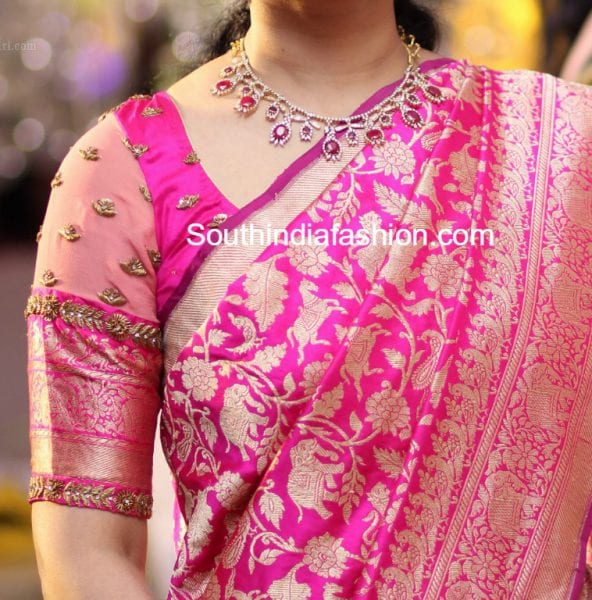 elbow-length-sleeves-blouse-designs-for-silk-sarees