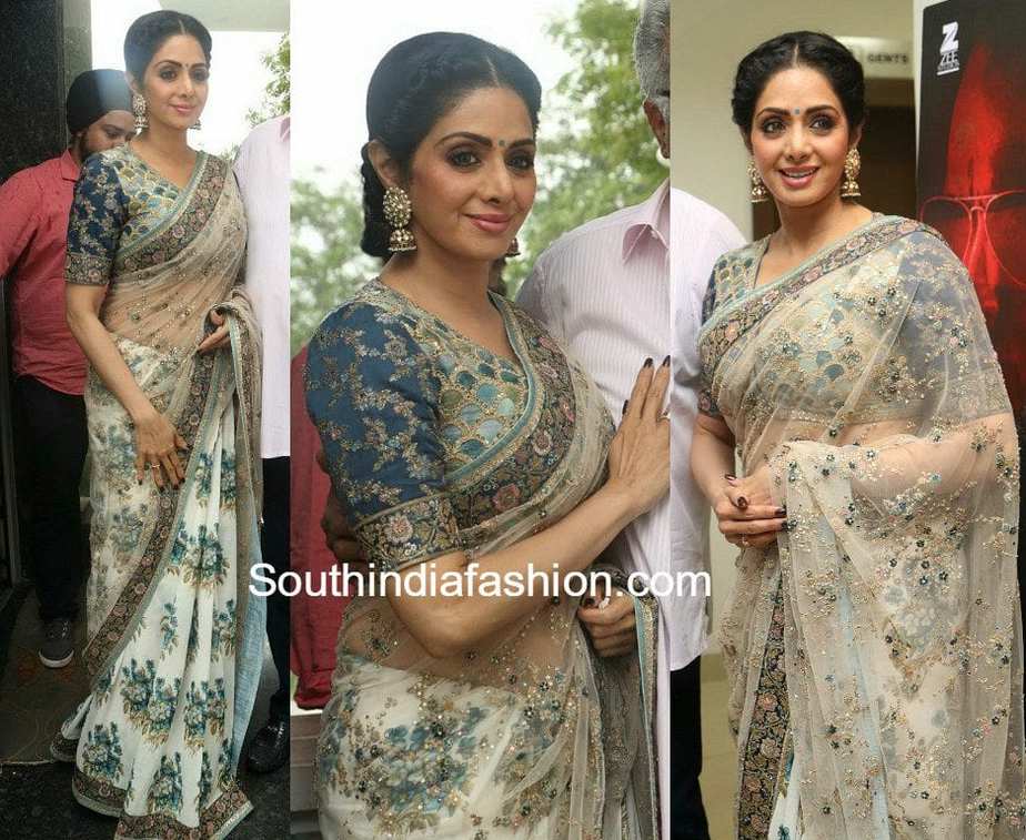 sridevi kapoor sabyasachi saree mom telugu trailer launch