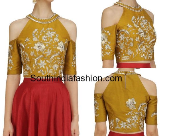 indian cold shoulder crop top designs for lehengas