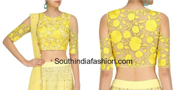 indian cold shoulder crop top designs for lehengas