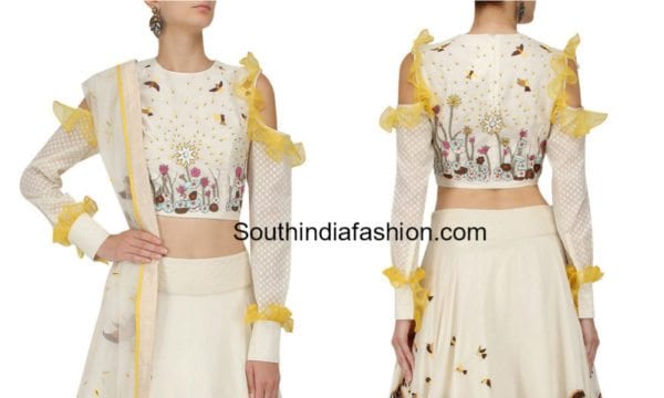 indian cold shoulder crop top designs for lehengas