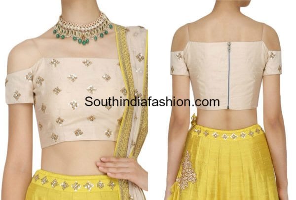 indian cold shoulder crop top designs for lehengas