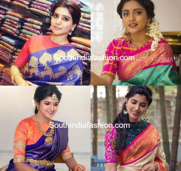 high neck blouse designs for pattu silk sarees